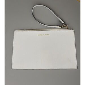 Michael Kors Jet Set Travel XL Clutch Wristlet White Saffiano Leather Pouch 11x7